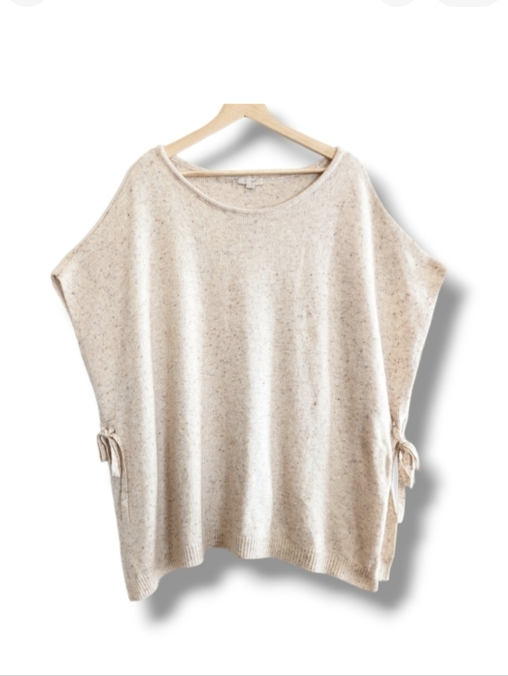 Loft Oversized Poncho Sweater XS‎ Cream Tie Sides Speckled Knit
